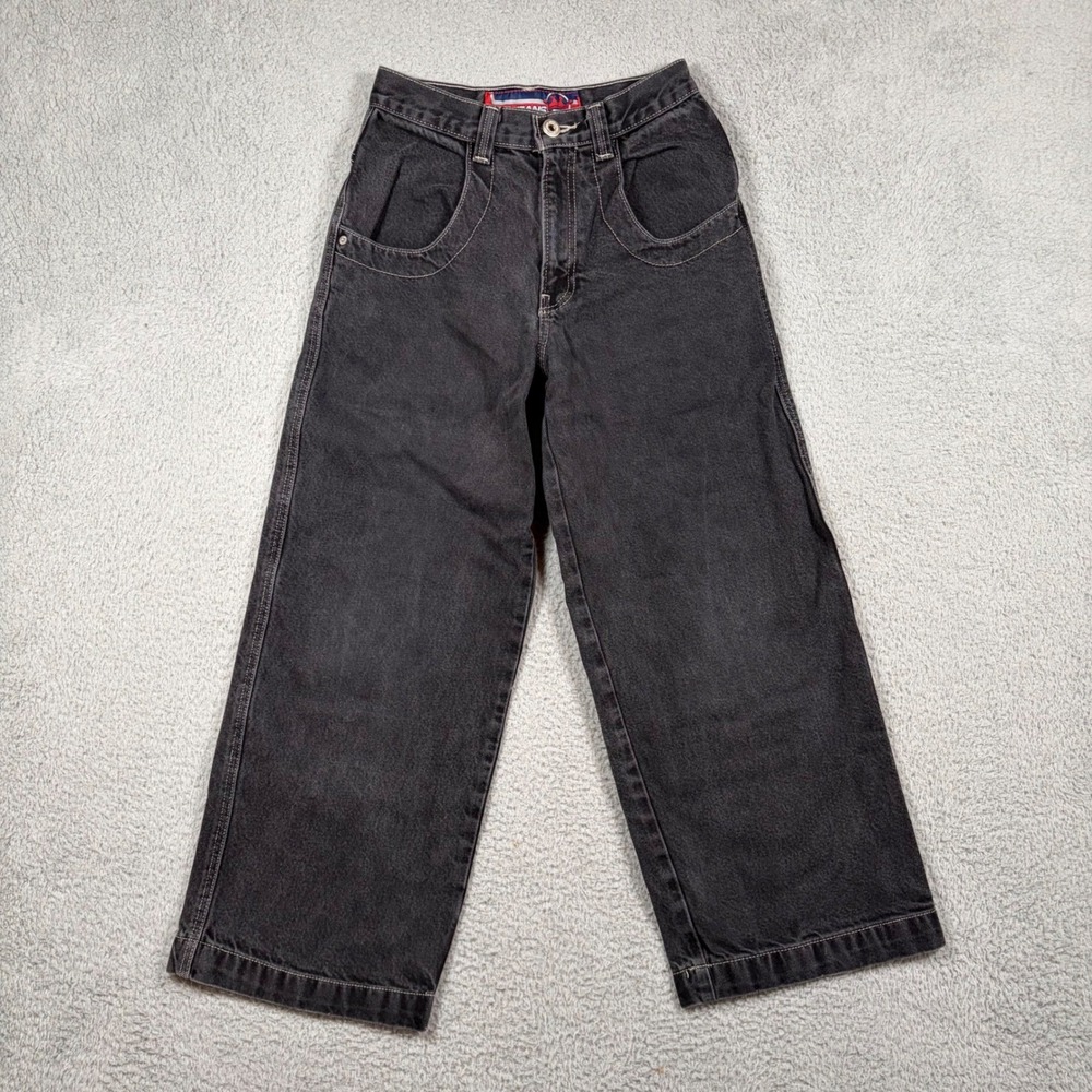 Vintage JNCO 90s Jeans Black BaggyvSkater Wide Leg Tribal Flame Youth 14 26x26‎